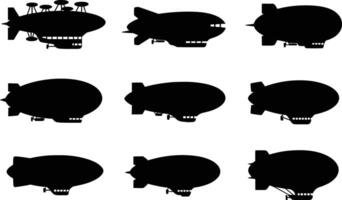 A set of silhouettes of various types of airships vector
