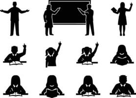 silhouettes of teachers and students in a classroom setting isolated on white background vector