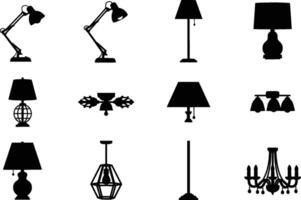 various lamp silhouettes isolated on white background vector