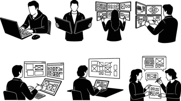 team of web designers working on a project vector