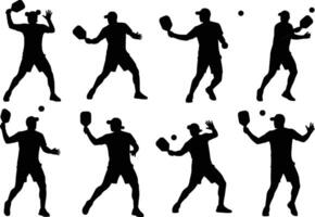 silhouettes of pickleball players in various actions isolated on white background vector