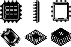 silhouette of collection of diverse computer processor chips isolated on white background vector