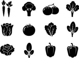 silhouettes of various vegetables isolated on white background vector