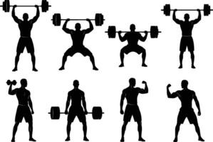 silhouettes of men weightlifting and bodybuilding isolated on white background vector