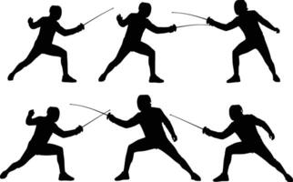 silhouettes of fencers in various poses isolated on white background vector