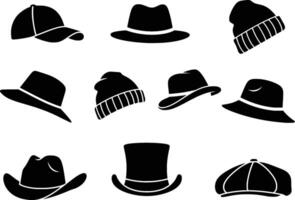 various hat silhouettes isolated on white background vector