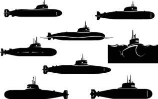 various submarine silhouettes isolated on white background vector