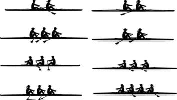 various rowing teams in silhouette isolated on white background vector