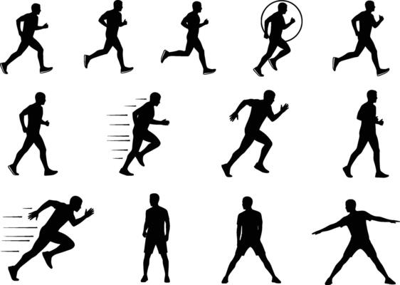 various running man silhouettes isolated on white background