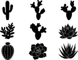 a collection of cactus and succulent silhouettes isolated on white background vector