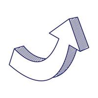 Curved Upward Arrow with Sketch Style Shading Illustration. A dynamic, three-dimensional curved arrow pointing upward and to the right. vector
