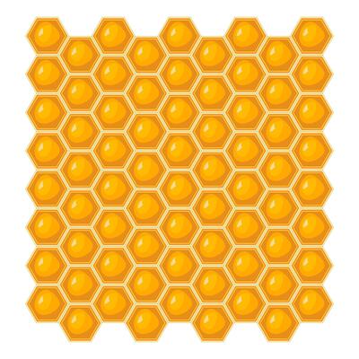 Honeycomb Pattern with Glossy Honey Cells Illustration. This vibrant illustration features a pattern of golden honeycomb cells arranged in a perfect hexagonal grid.