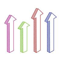Colorful 3D Upward Arrows Illustration. A dynamic arrangement of four 3D arrows pointing upward, each outlined with vibrant colors. vector
