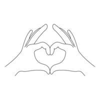 Heart Gesture with Hands Illustration. This illustration features a minimalist line drawing of two human hands forming a heart shape. vector