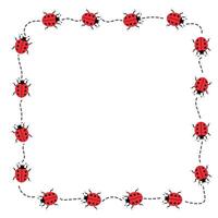 Ladybug Border with Dotted Path. Insect Frame Illustration. A square frame made up of adorable red ladybugs marching along a dotted, curving path. vector