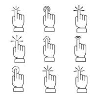 Set of Hand Cursor Click Icons. Touch and Tap Gestures Collection Illustration. Different touch and tap gestures commonly used in digital interfaces. vector