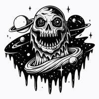 Astronaut Skull in Space with Planets and Stars Cosmic Surreal Art vector