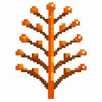 Pixel art autumn tree with orange branches and geometric symmetry, isolated on white retro digital plant illustration vector