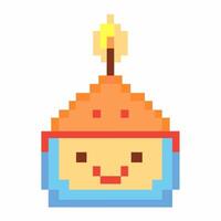 Pixel Art Smiling Face with Candle Hat Cute and Colorful Digital Illustration vector