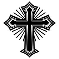 Ornate Cross with Radiating Lines in Bold Black and White Design vector