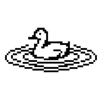 Pixel art duck swimming in calm water retro monochrome digital illustration of bird with ripples, minimal 8 bit design vector