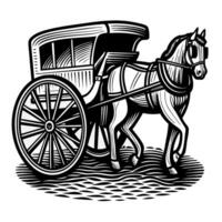 Traditional horse drawn carriage with wagon wheel, vintage transportation, retro illustration, rural history concept vector