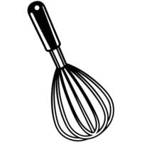 Handheld kitchen whisk utensil with black handle simple outline cooking tool for baking, stirring, mixing ingredients vector