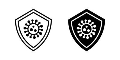 Shield icon set. Simple flat line art illustration of a virus or germ inside a shield, representing protection, defense, and healthcare. Isolated on white background. vector