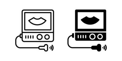 Ultrasound Machine icon set. A minimalist line drawing illustration of an ultrasound machine, a diagnostic equipment used in medicine. Available in black and white. vector