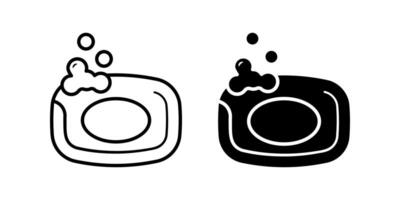 Soap icon set. Illustration of soap with bubble isolated on white background. Perfect for hygiene, cleaning, and bathroom related designs. Available in outline and solid style. vector