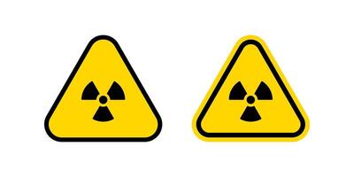 Radiation icon set.A simple and clean illustration of a radiation warning symbol in both outline and filled black versions, isolated on a white background within a triangle shape. vector