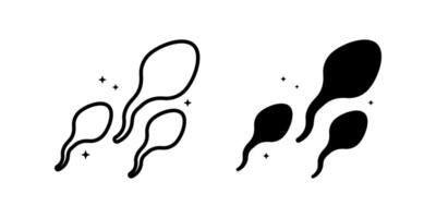 Sperm icon set. A minimalist drawing illustration of a group of sperm cells, available in both outline and solid black versions. Great for educational, scientific, or abstract design projects. vector