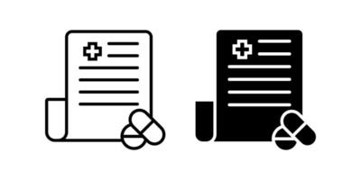 Receipt icon set. Minimalist line art medical prescription icon with pills, representing healthcare, pharmacy, and doctor's order. Simple design ideal for medical websites, apps, and print materials. vector