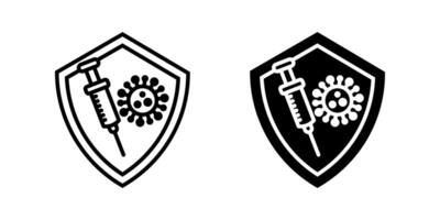 Vaccine icon set. This icon illustration shows a shield with a syringe and virus, symbolizing the protection that vaccination provides against diseases and viral infections. vector