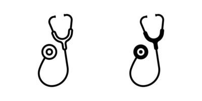 Stethoscope icon set. A minimalist illustration of a stethoscope in a simple outline style and filled style. Health tool for medical examination and check up. vector