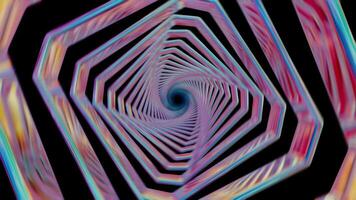 Iridescent octagonal tunnel rotating with colorful light animation. video