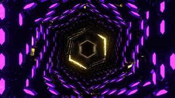Yellow and Purple Hexagonal Neon Honeycomb Tunnel Background VJ Loop in 4K video