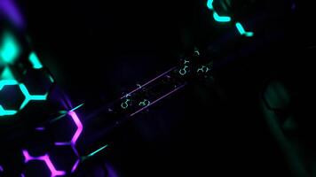 Turquoise and Purple Corridor with Neon Lasers and Honeycombs Background VJ Loop in 4K video