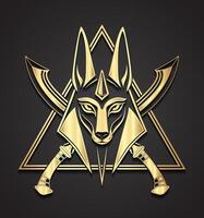 Golden Anubis design with crossed swords vector