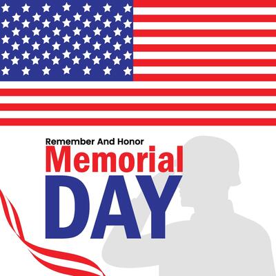 Memorial Day Poster with USA Flag, Soldier Silhouette, and Red Ribbon
