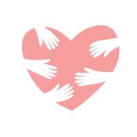 Abstract heart symbol on the background of different silhouettes of hands. graphics. vector
