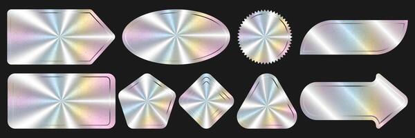 Collection of 9 rainbow holographic label templates vector
