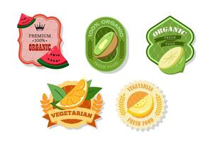 Organic food labels with colorful fruits vector