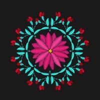 Embroidery Round Flower Stitched Design vector