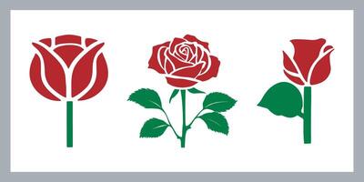 Three Elegant Red Rose Silhouettes Bud, Bloom, and Stem on White Background, Romantic Floral Design vector
