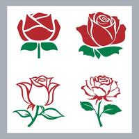 Four Stylish Red Rose Designs Elegant Floral Illustrations for Romantic Projects, Branding, and Invitations - Professional digital artwork with vibrant colors and detailed composition vector