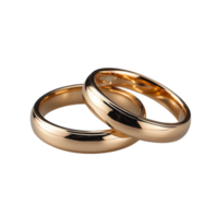 elegante ouro Casamento argolas exibido junto, simbolizando amor e comprometimento para casais dentro uma alegre celebração, transparente fundo png