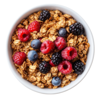 Fresh berry granola bowl with colorful fruits for a nutritious breakfast, Transparent Background png