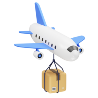 Airplane transporting a package icon 3d render. Air cargo icon 3d render illustration png