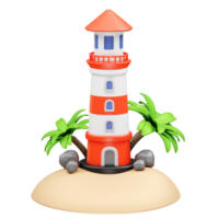 Lighthouse on a Tropical Island icon 3d rendering illustration png